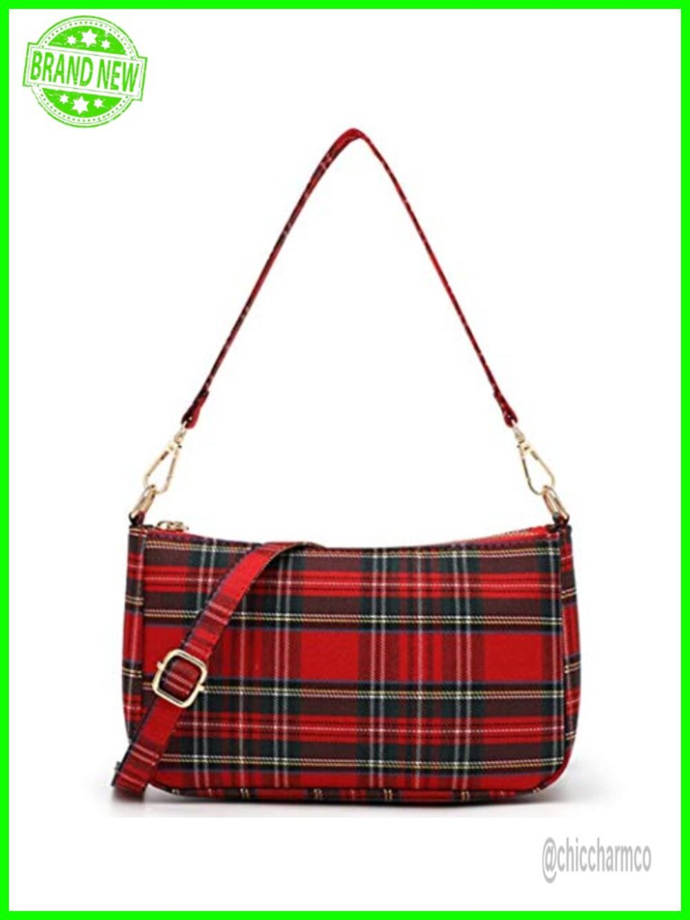 Tartan Crossbody Purse with Gold Zip Detailing